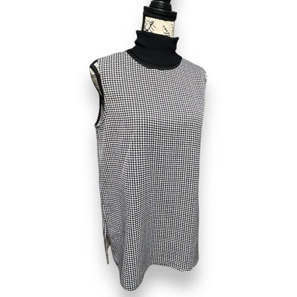Club Monaco M Houndstooth Sleeveless Turtleneck Blouse Office Chic Minimalist - Picture 3 of 12